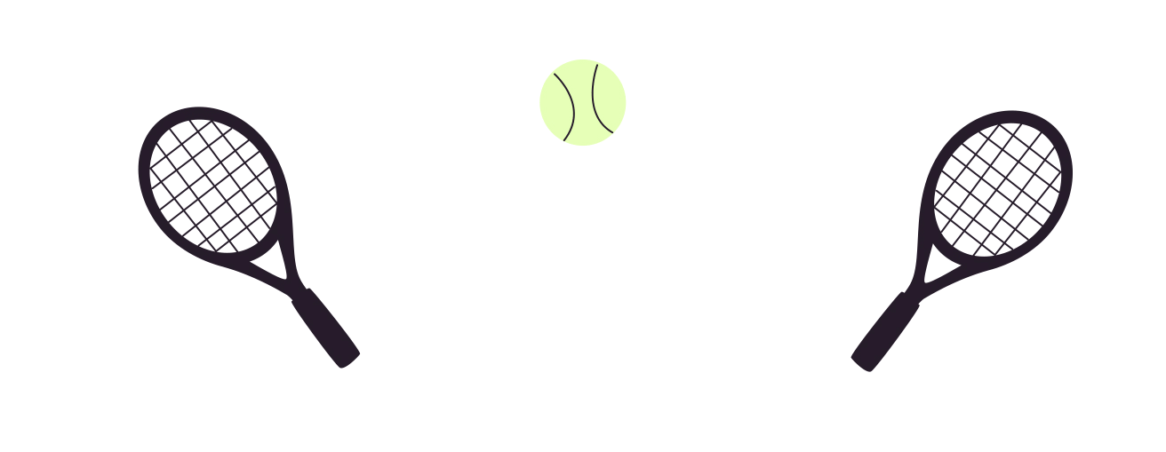 Tennis rackets passing a tennis ball